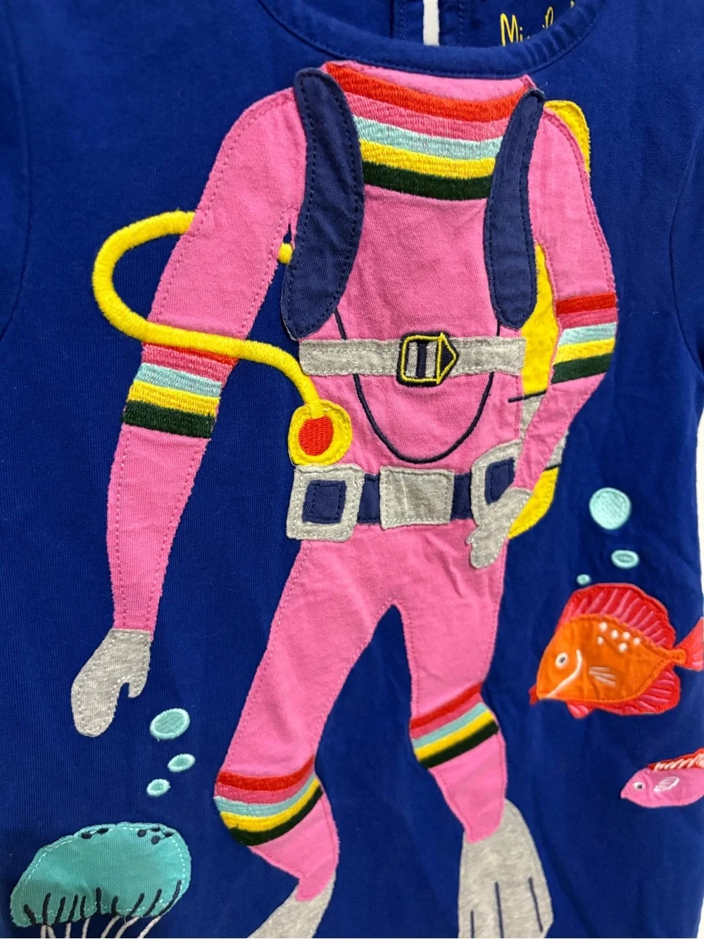 Mini Boden Girls Navy Blue Scuba Diver Appliqué Dress